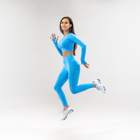 Flex Seamless Crop|Blue - Fitness Elite